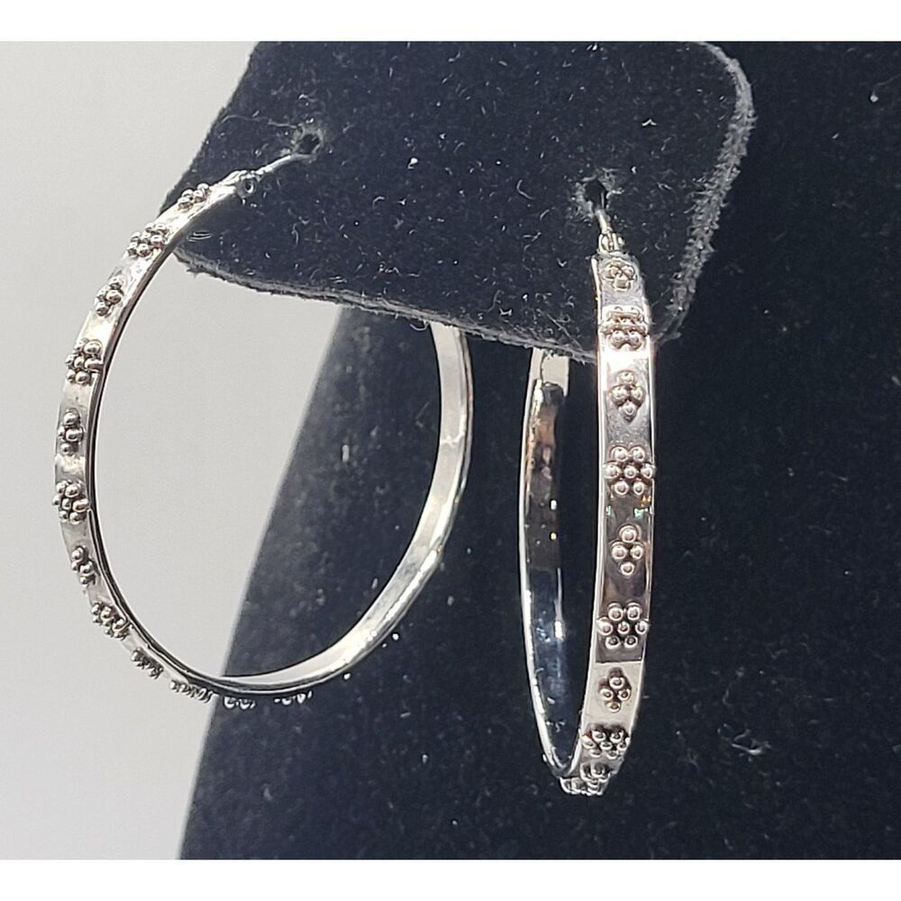 Fashion Silvertone Bohemian Hoop Earrings 1.75in